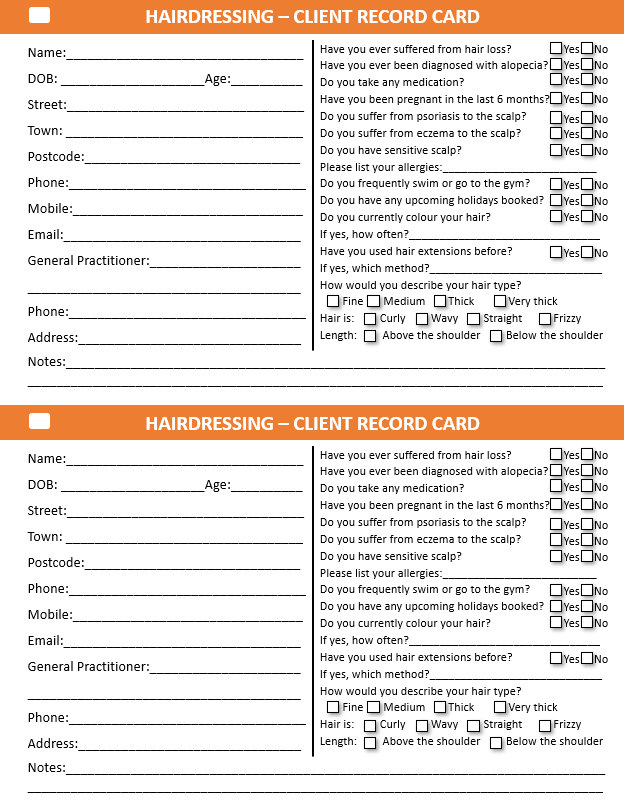 Beauty Salon Client Record Card Template 